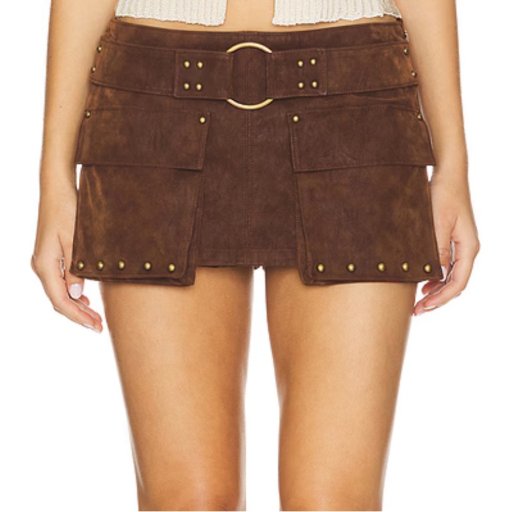 Free People Suede Micro Mini Skort in Shaved Chocolate
